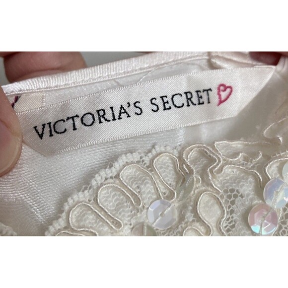 Victoria’s Secret Embellished Lace Slip Dress MEDIUM Sheer Ivory Sequins Sleep - Picture 5 of 13